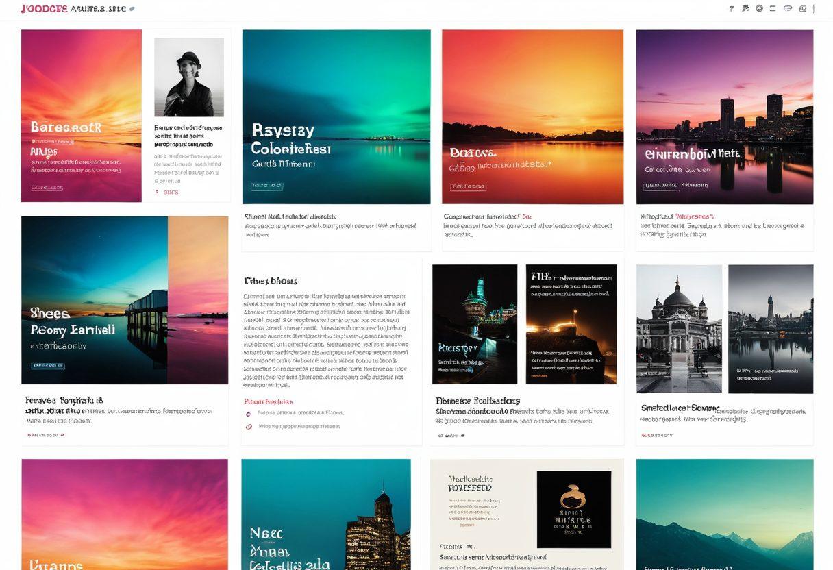 A visually appealing online journal interface displaying a collection of vibrant thumbnail previews for blog posts, each featuring striking imagery related to the content. The layout should showcase creativity with a blend of colors, inviting typography, and a virtual pen to symbolize writing. The background should be a soft gradient to focus attention on the thumbnails. super-realistic. vibrant colors. minimalistic design.